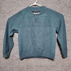 Duluth Sweater Mens XL Blue Wool Be Back Henley Ribbed Raglan Sleeves Mountain